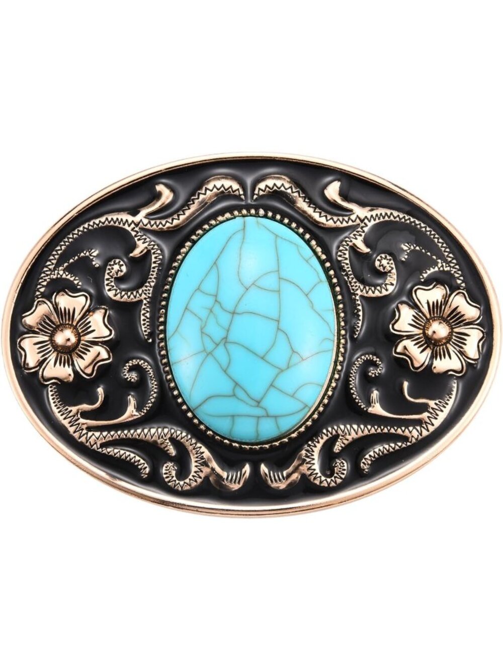 Unisex Blue  Western Flower Engraved Turquoise Belt Buckle Gift